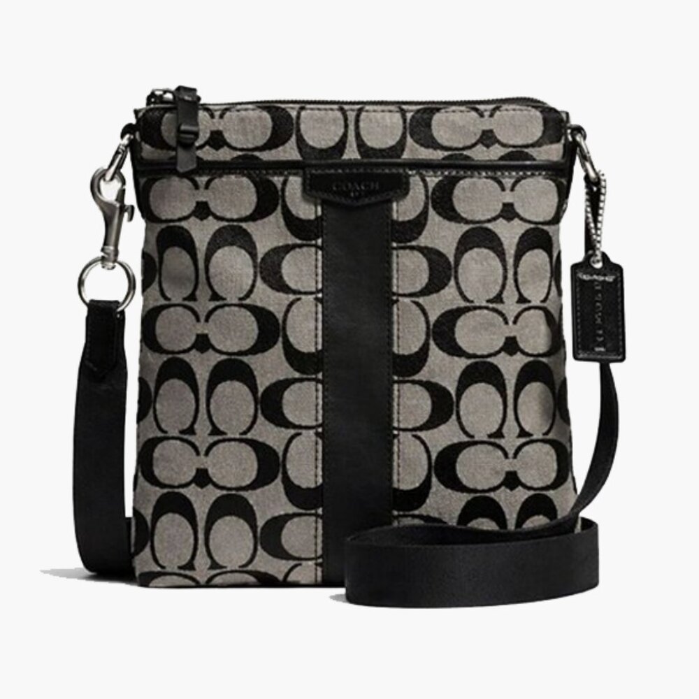 Coach Jacquard Canvas Crossbody Messenger Bag (Black)